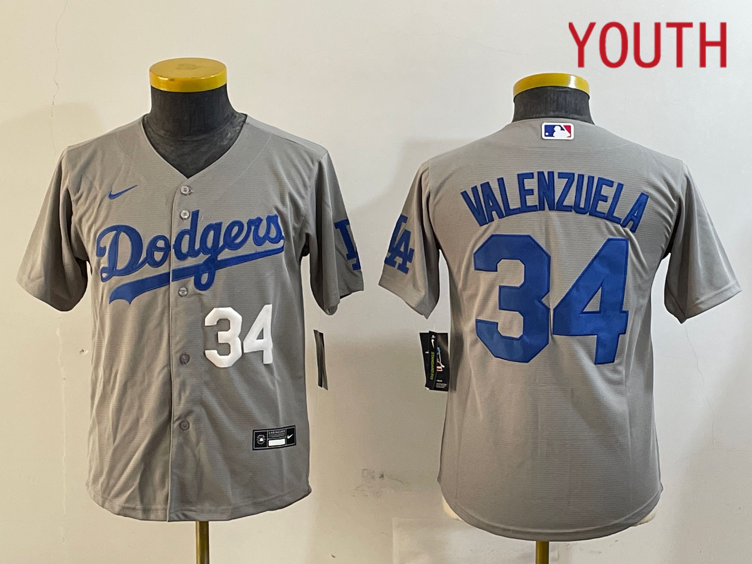 Youth Los Angeles Dodgers #34 Valenzuela Grey Game 2024 Nike MLB Jersey style 12161